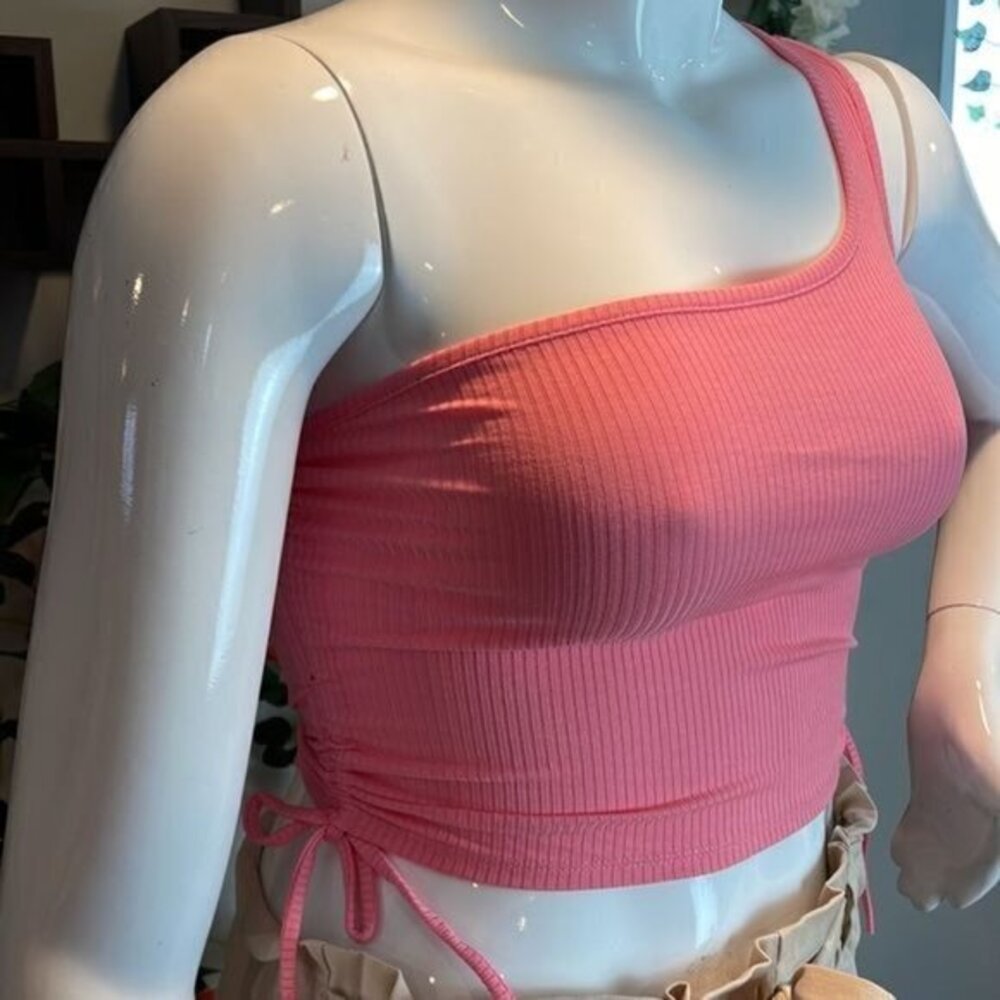 Timing Pink One Shoulder Drawstring Detail Cropped Top Size M RefFNB - Picture 4 of 10